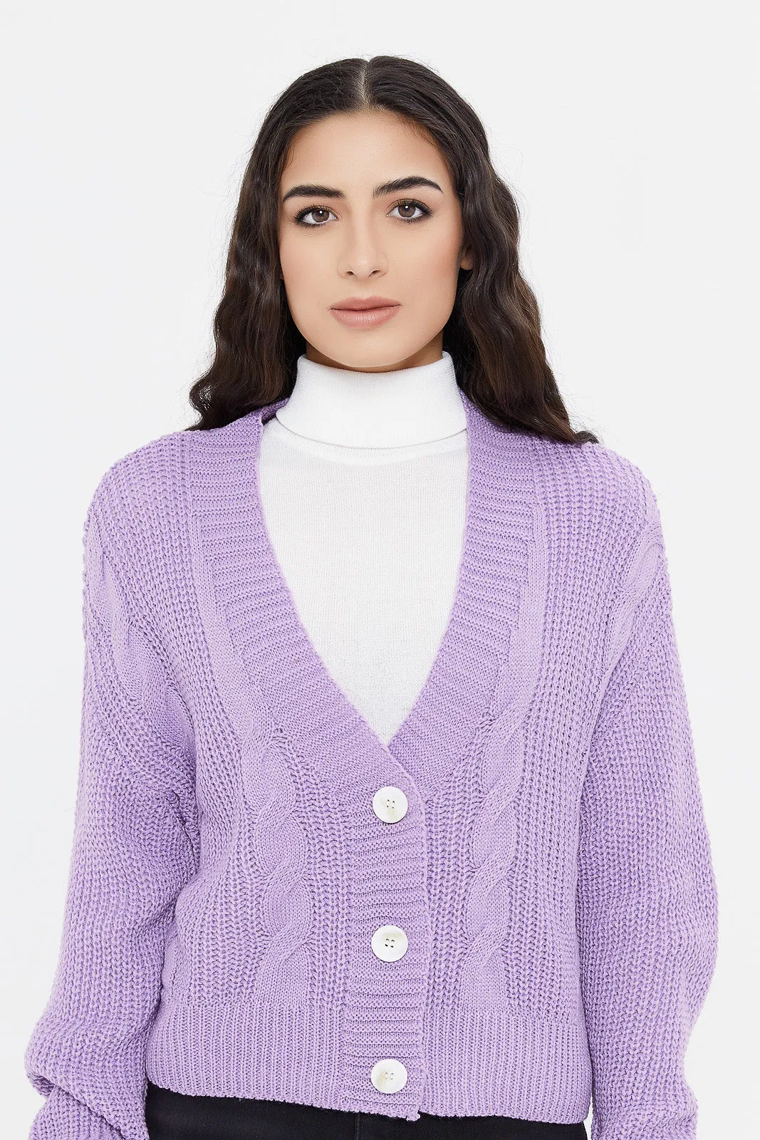 Women Lilac Knitted Cropped Cardigan