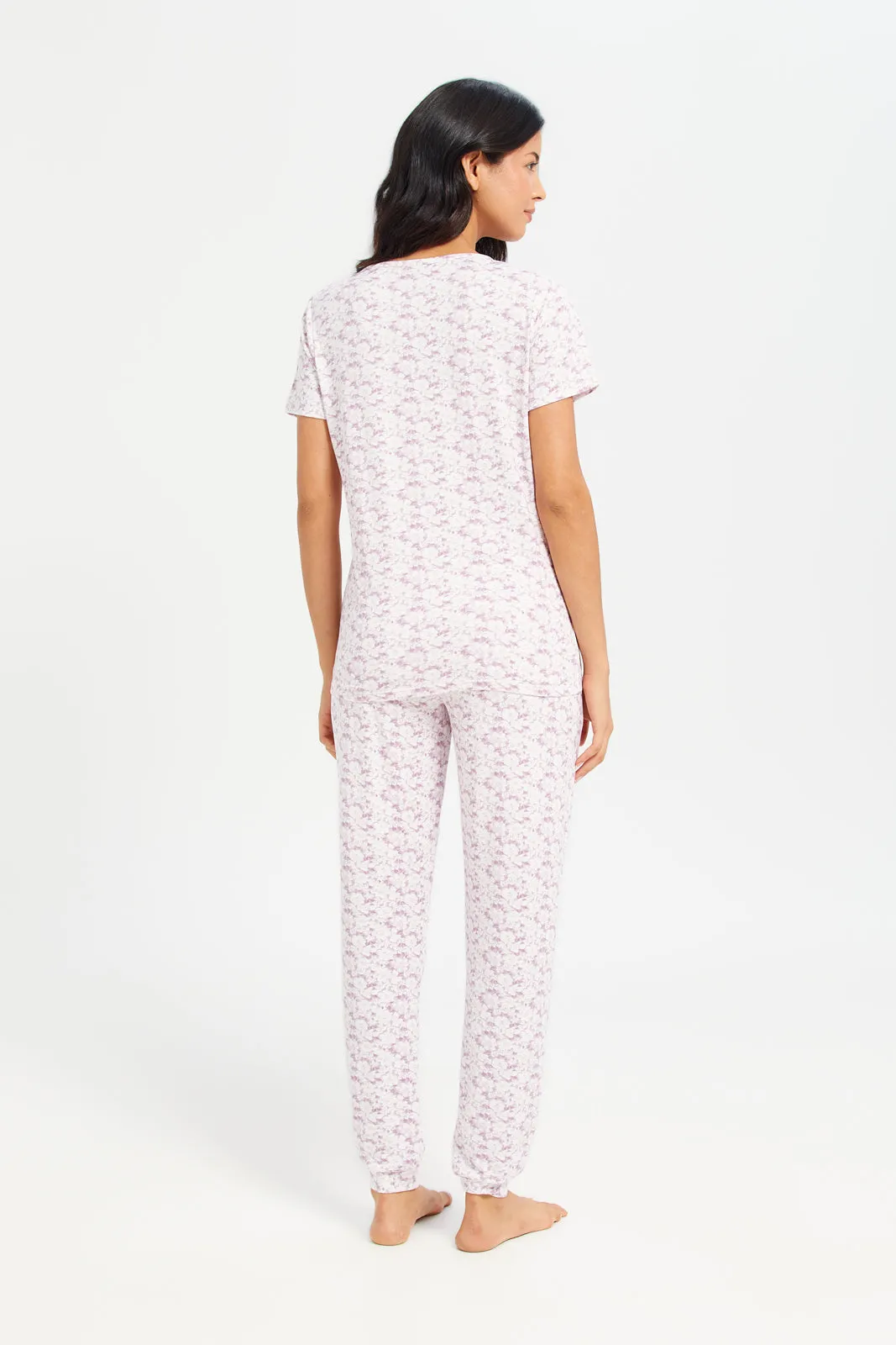 Women Purple Printed T-Shirt And Pants Pyjama Set (2 Piece)