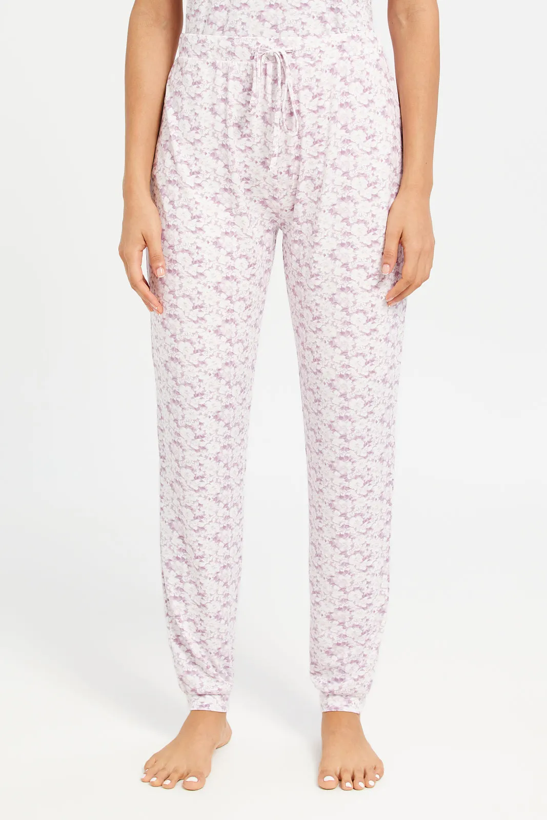 Women Purple Printed T-Shirt And Pants Pyjama Set (2 Piece)
