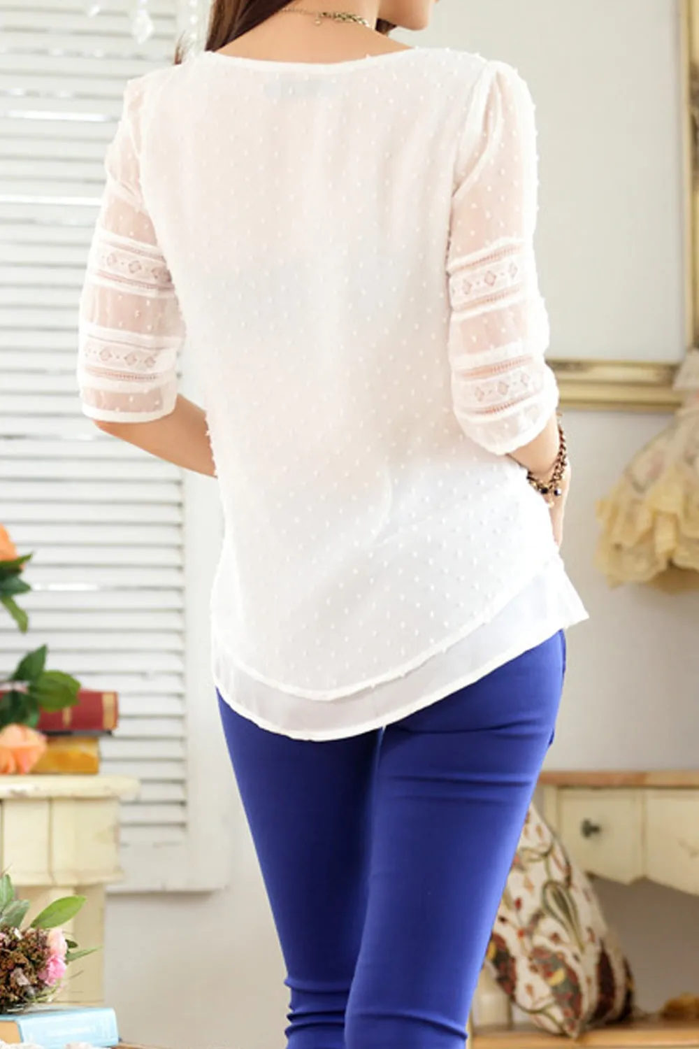 Women See Through Short Sleeve Easy Round Neck Tremendous Solid Colored Summer Pullover Blouse - UWSB887
