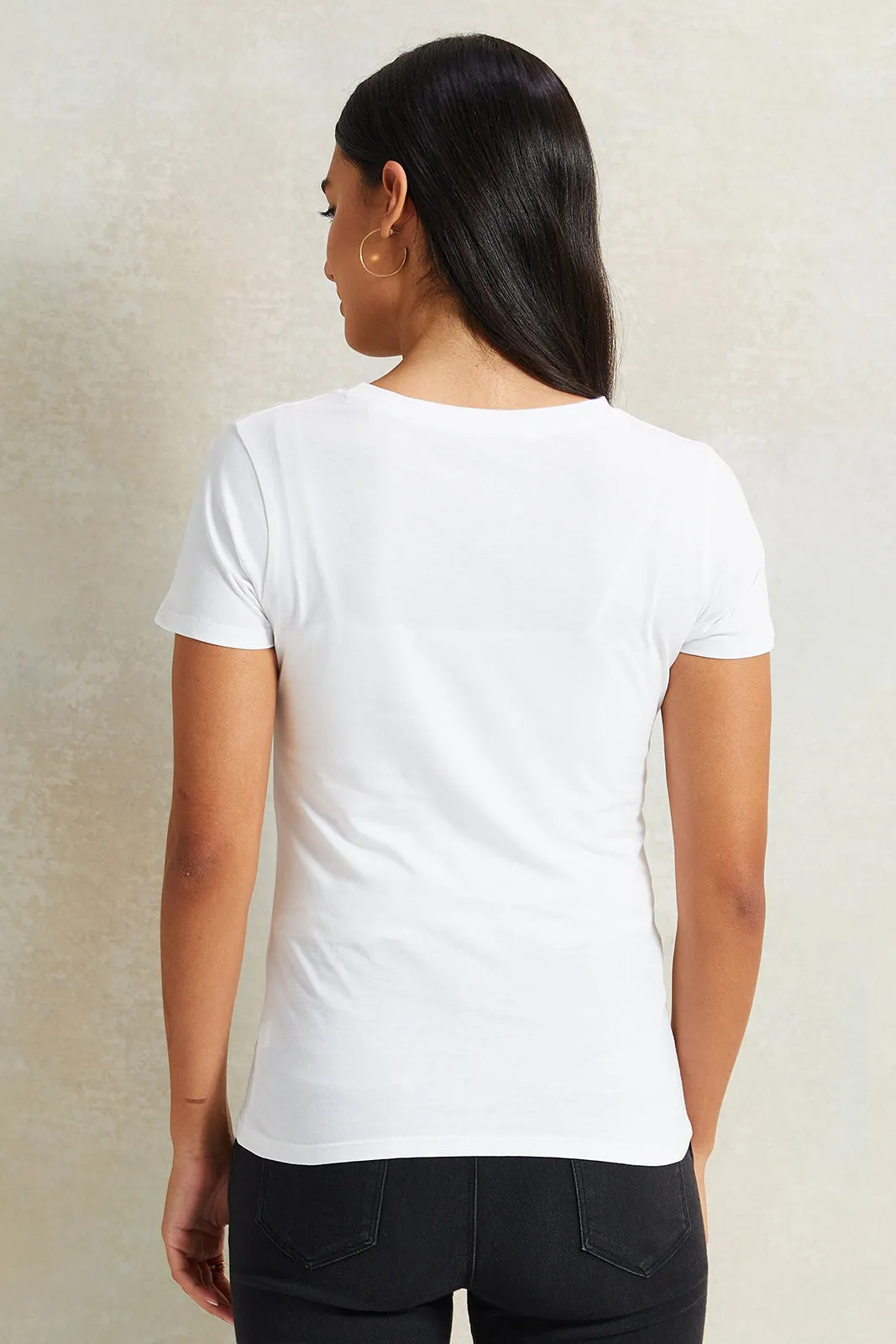 Women White Floral Foil T-Shirt